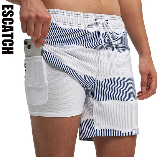 ESCATCH Summer 2025 New Fashion Polyester Swimming Shorts Men Gym Board Quickly Dry Elastic Waist Traje De Baño Beach Pants