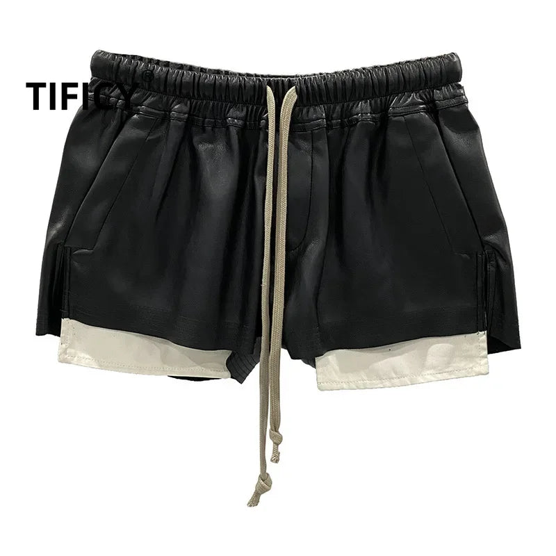 Women's Fashion Basic PU Leather Four Corner Pockets Comfortable Shorts New Versatile Black Short Pants