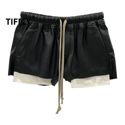 Women's Fashion Basic PU Leather Four Corner Pockets Comfortable Shorts New Versatile Black Short Pants