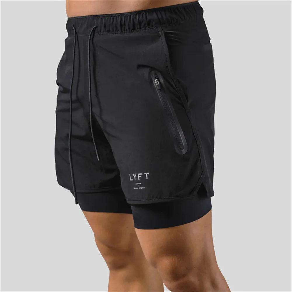 2 in 1 Running Sports Shorts Men Jogging Sportswear Gym Fitness Bodybuilding Quick Dry Pants Male Summer Training Beach Bottoms